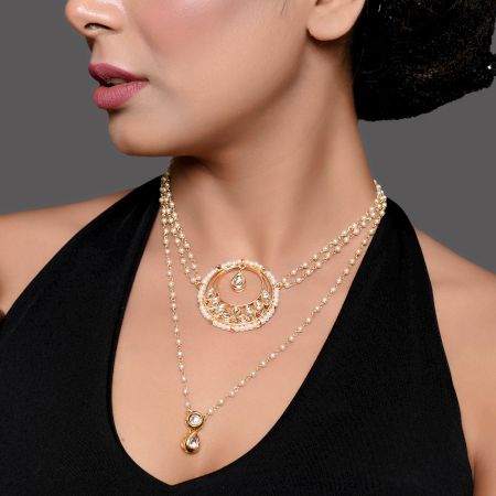 Pearl Strand Mirror Drop Necklace with Circular Pendant